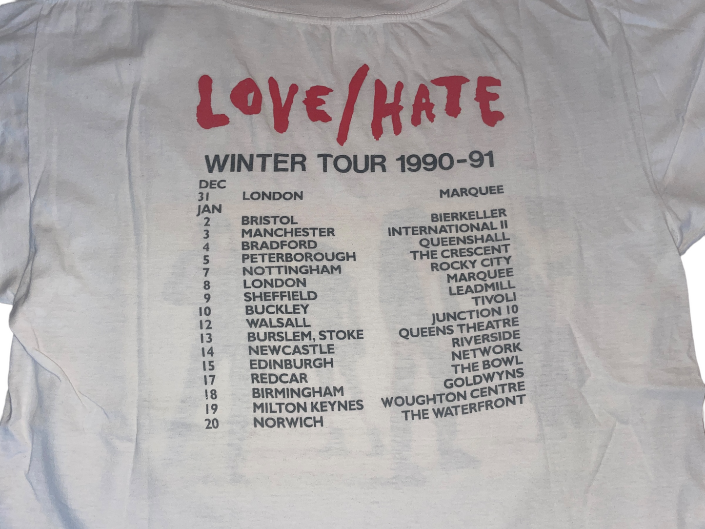 Vintage 1991 Love / Hate Winter Tour T-Shirt