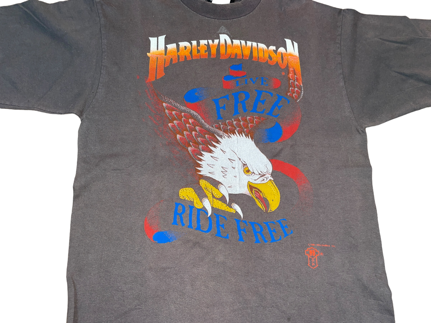 Vintage 1987 Harley Davidson Motorcycles Live Free Ride Free T-Shirt