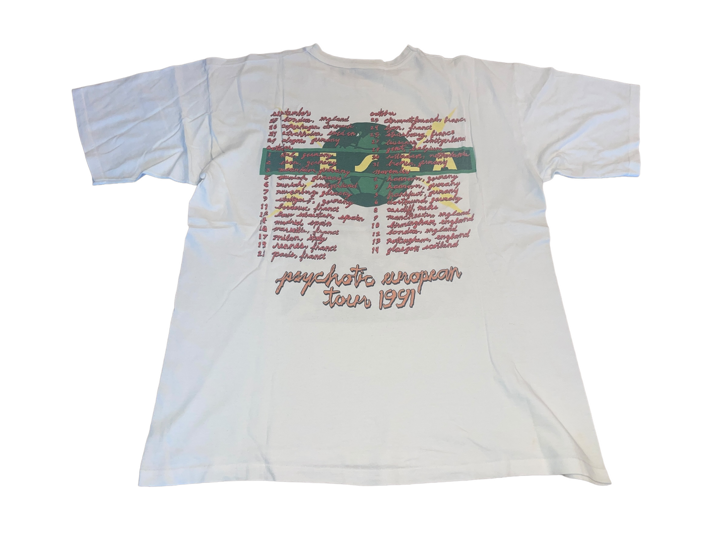 Vintage 1991 Tesla Psychotic European Tour T-Shirt