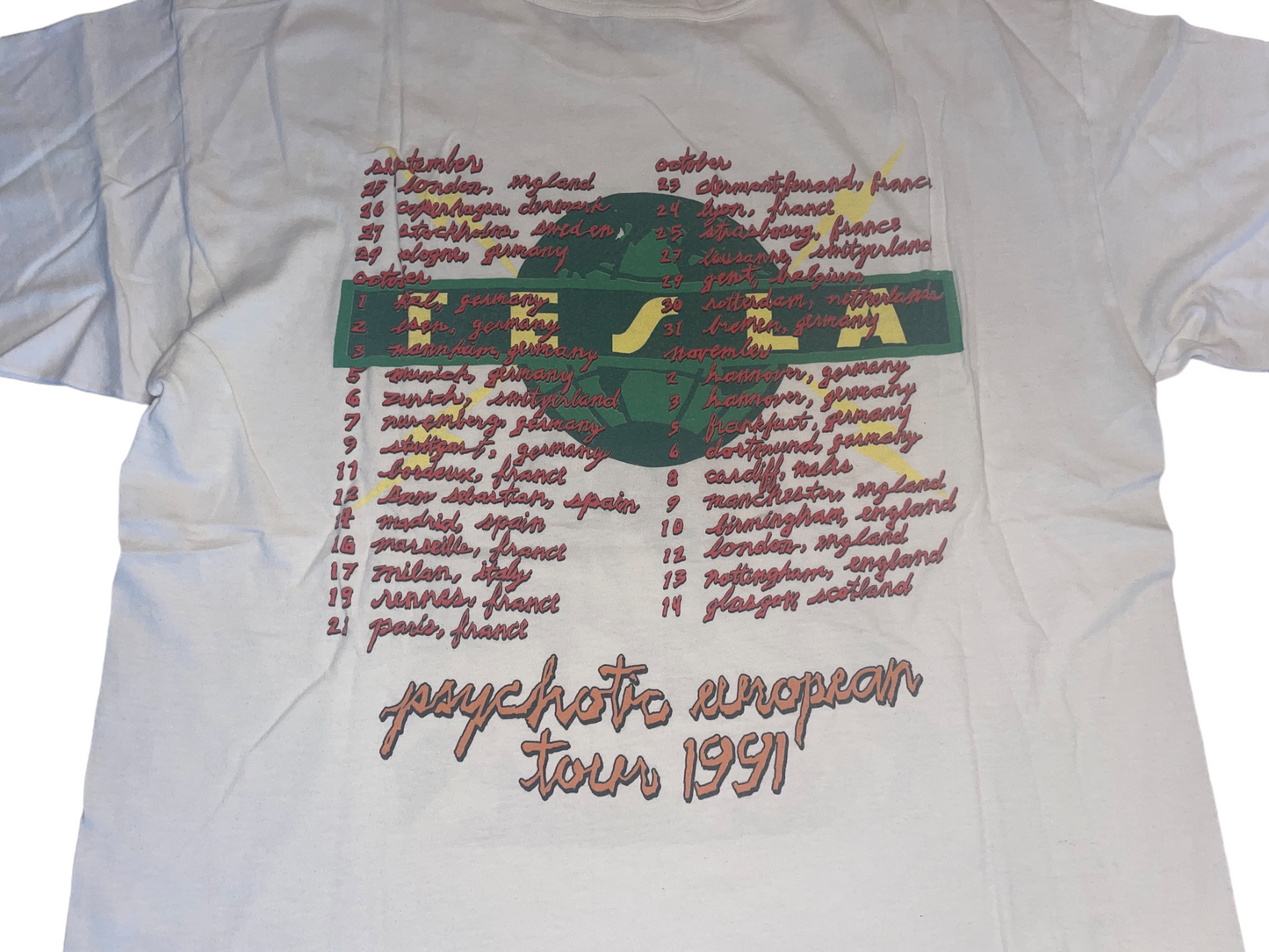 Vintage 1991 Tesla Psychotic European Tour T-Shirt
